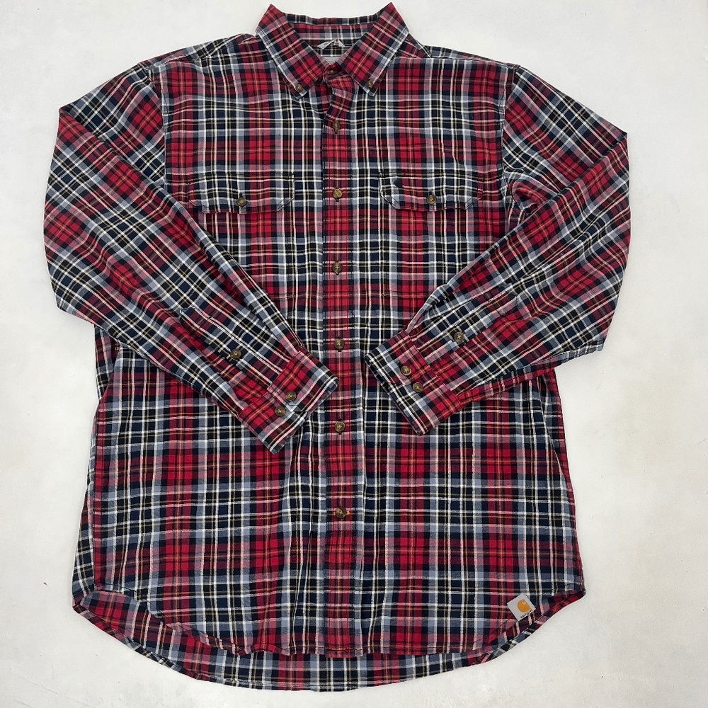 Carhartt Relaxed Fit Men's Large Black Red Plaid Long Sleeve Button Up Shirt‎